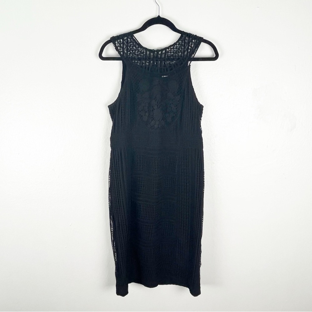 ANTHROPOLOGIE Dylan Black Embroidered Lace Overlay Sleeveless Dress, Size 10